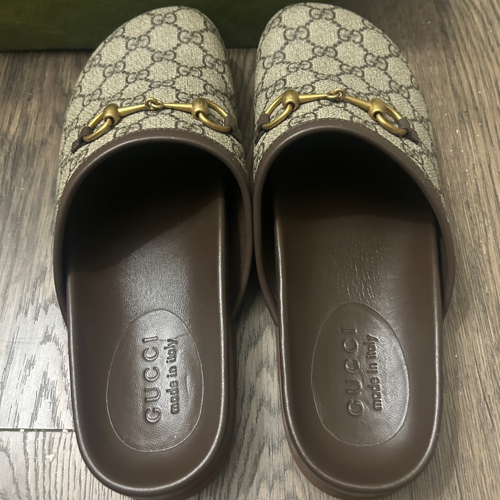 Gucci monogram mule slides